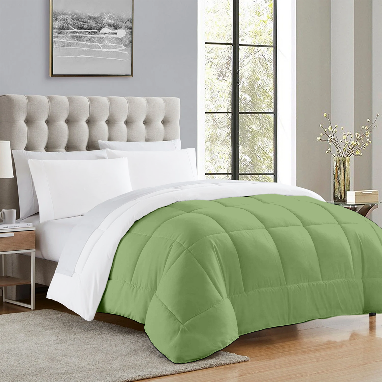 Sage Green and White Reversible Comforter