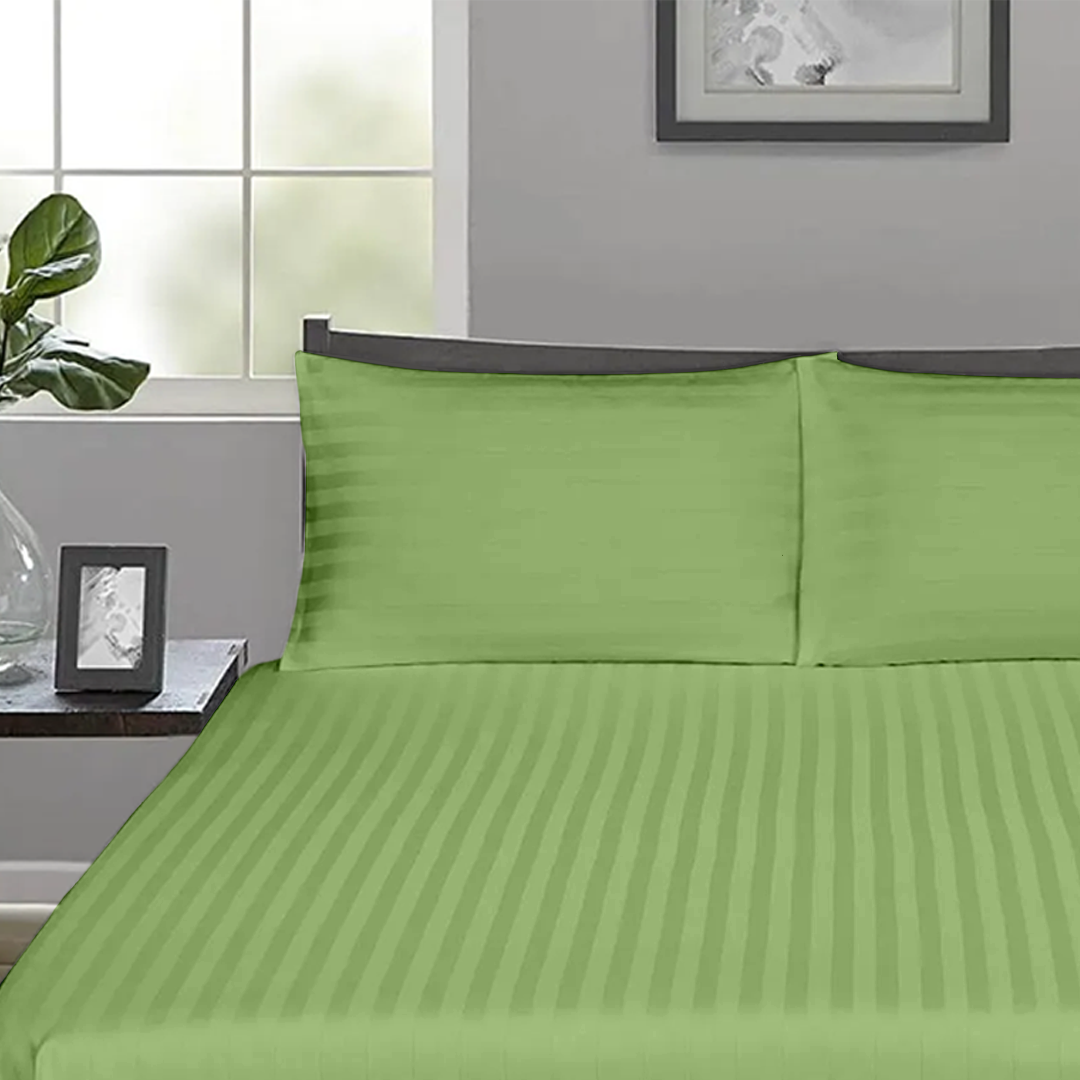 Sage Green Stripe Fitted Bedsheets