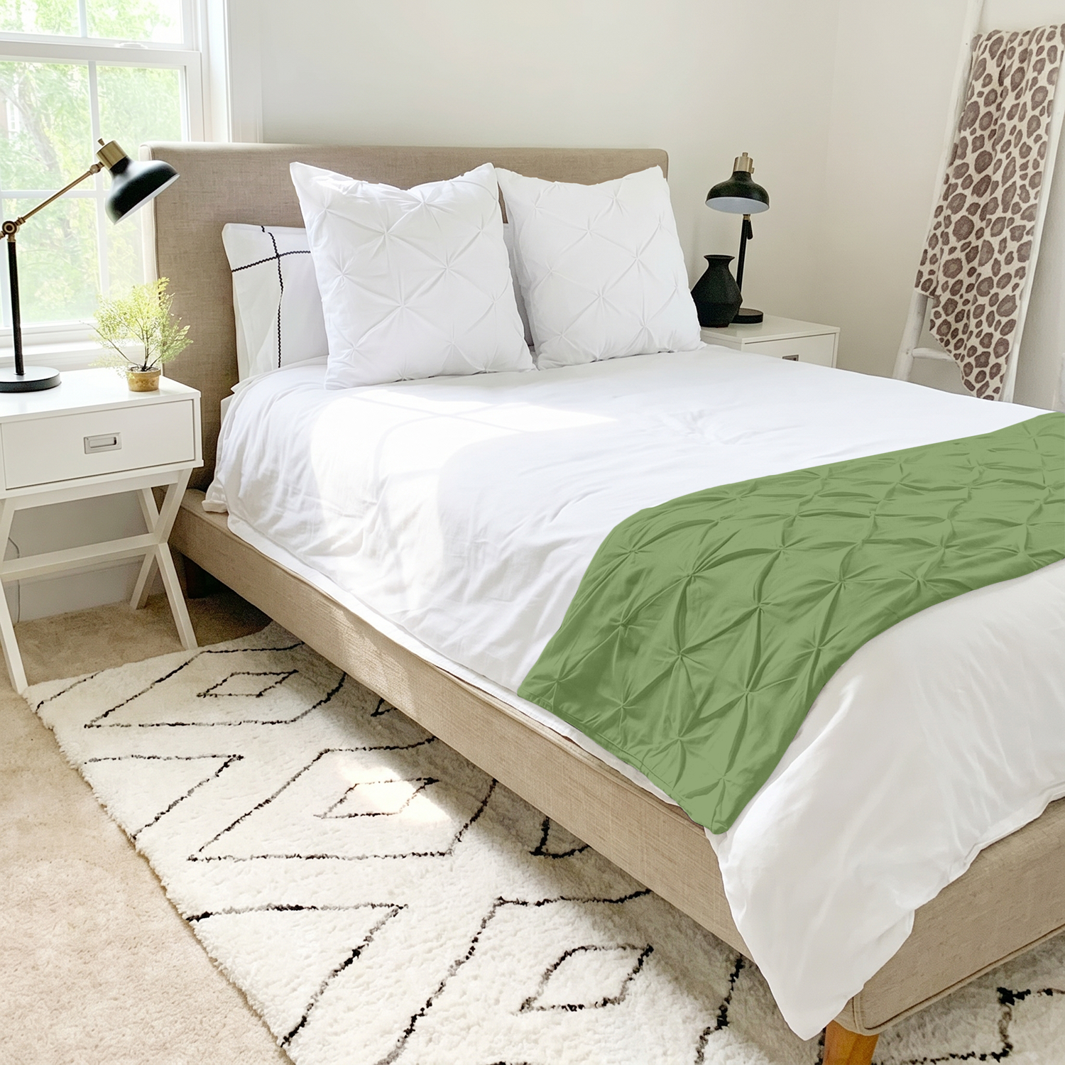 Sage green Pinch Bed runner