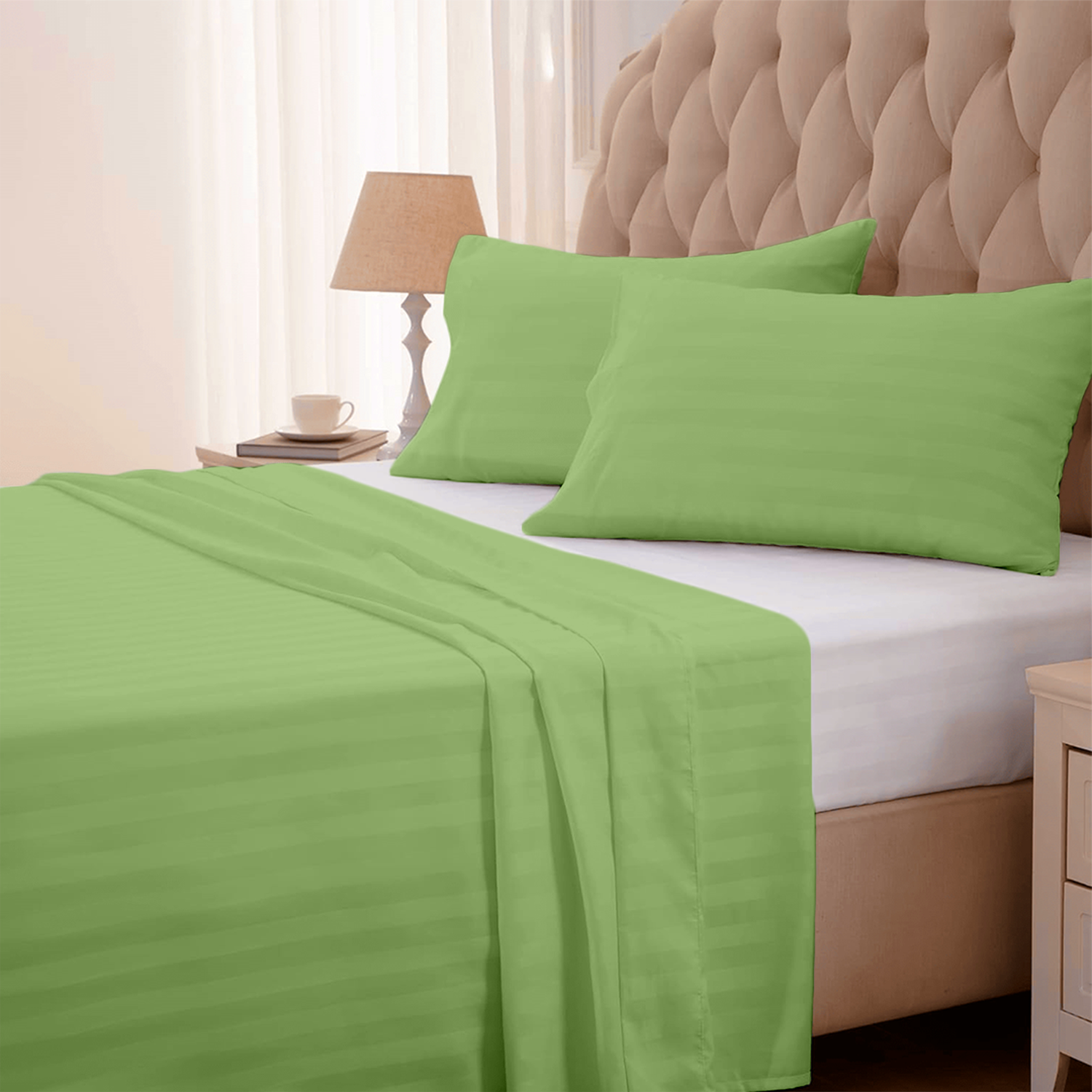 Sage Green Stripe Bed Sheets