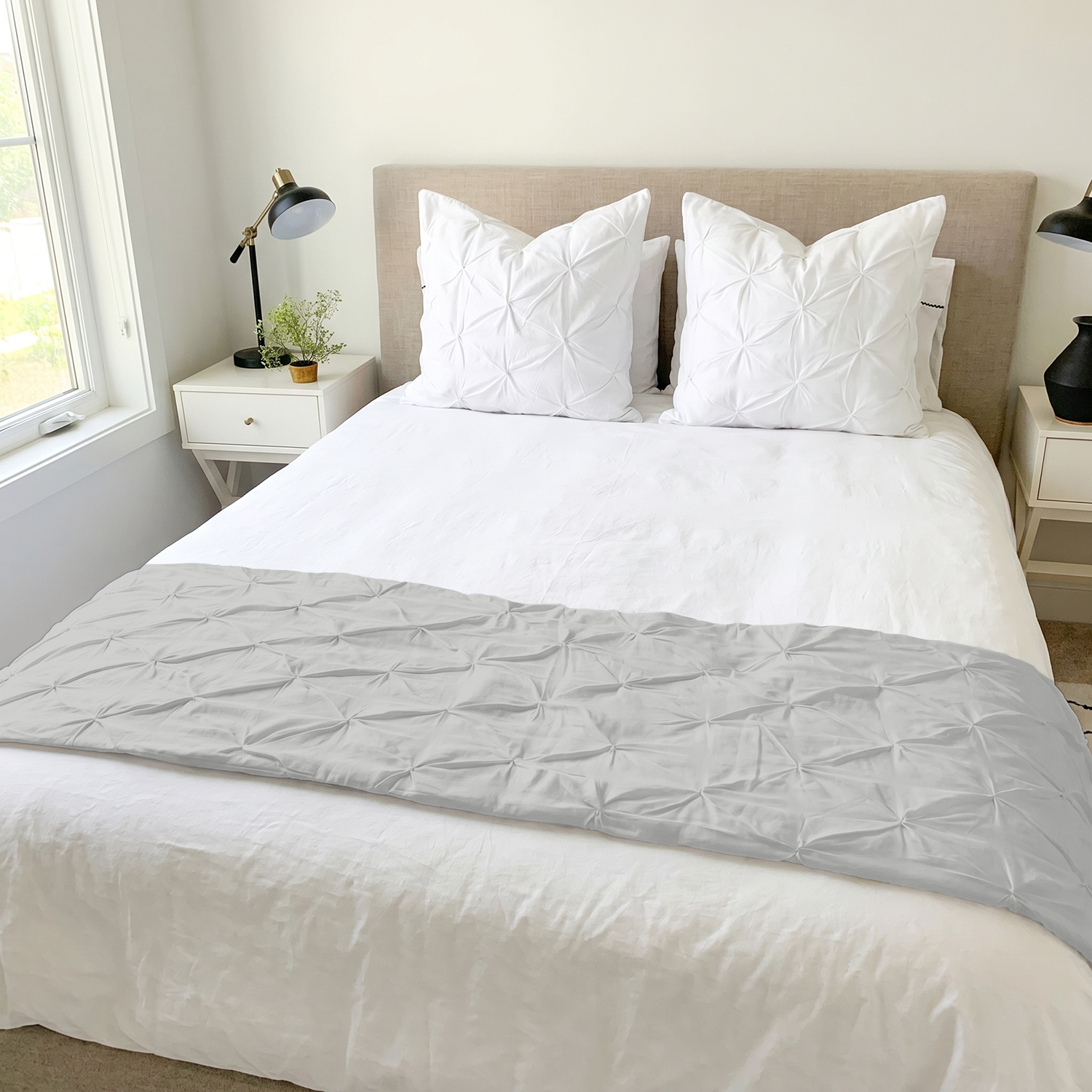 Light Grey Pinch Bed Runner