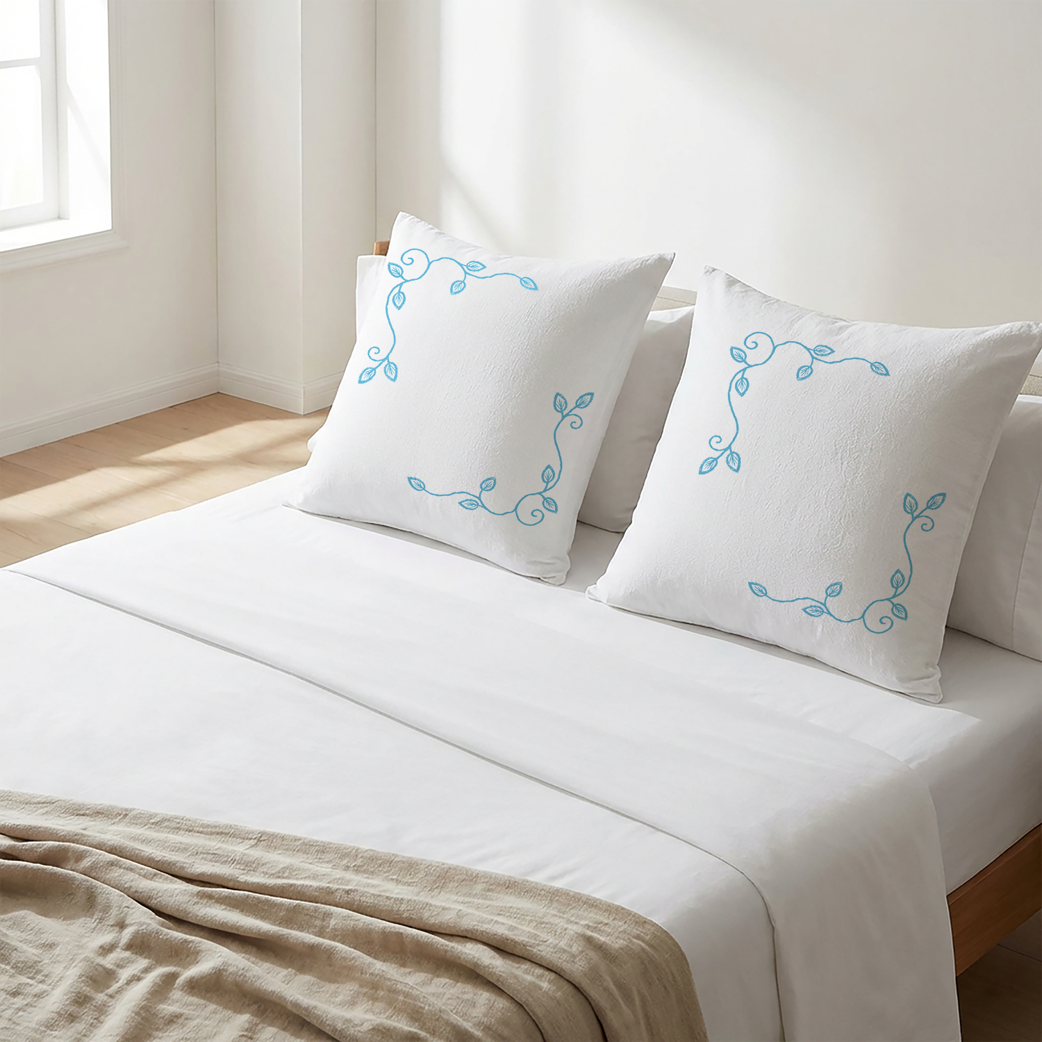 White Embroidered Cushion Covers - Pack of 2