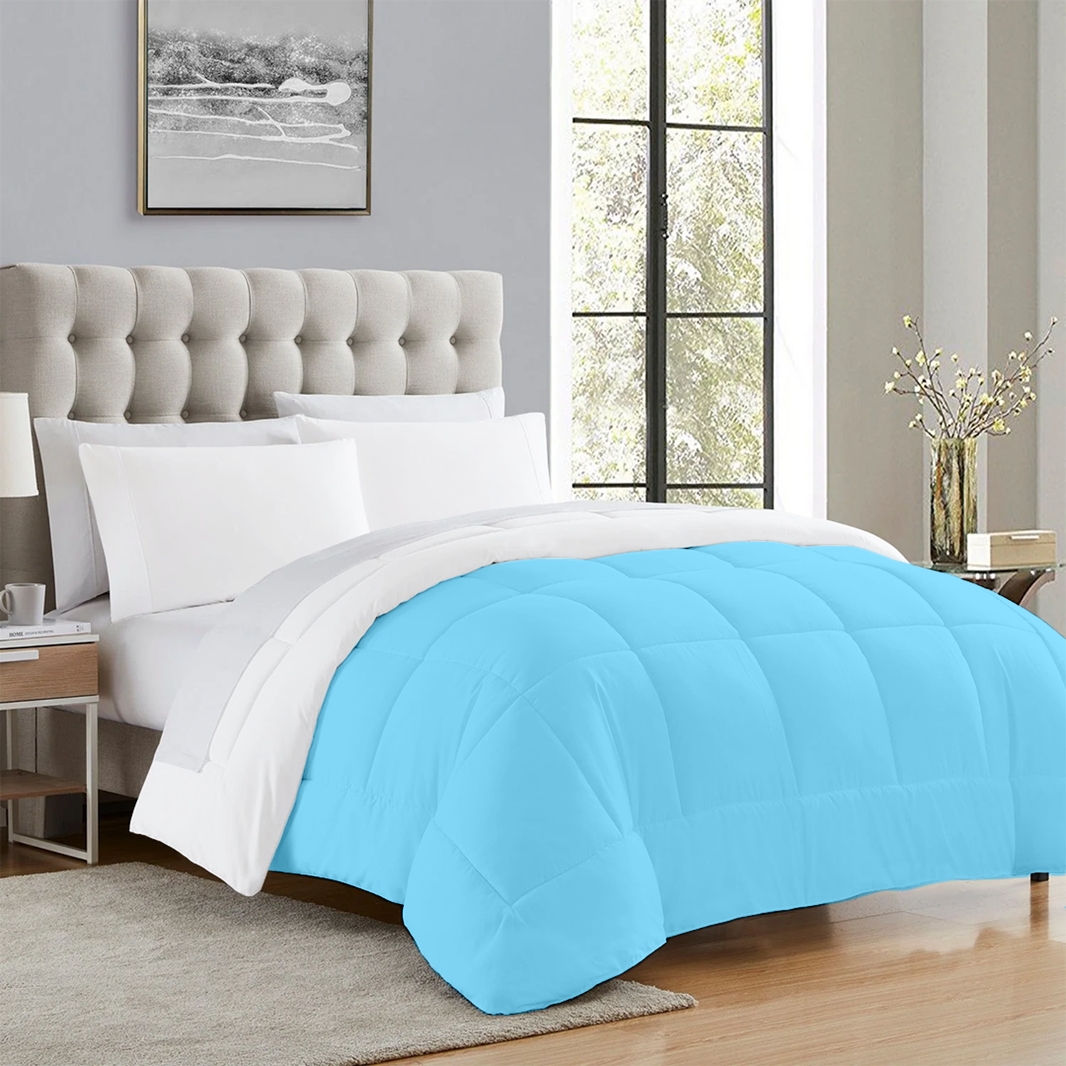 Light Blue and White Reversible Comforter