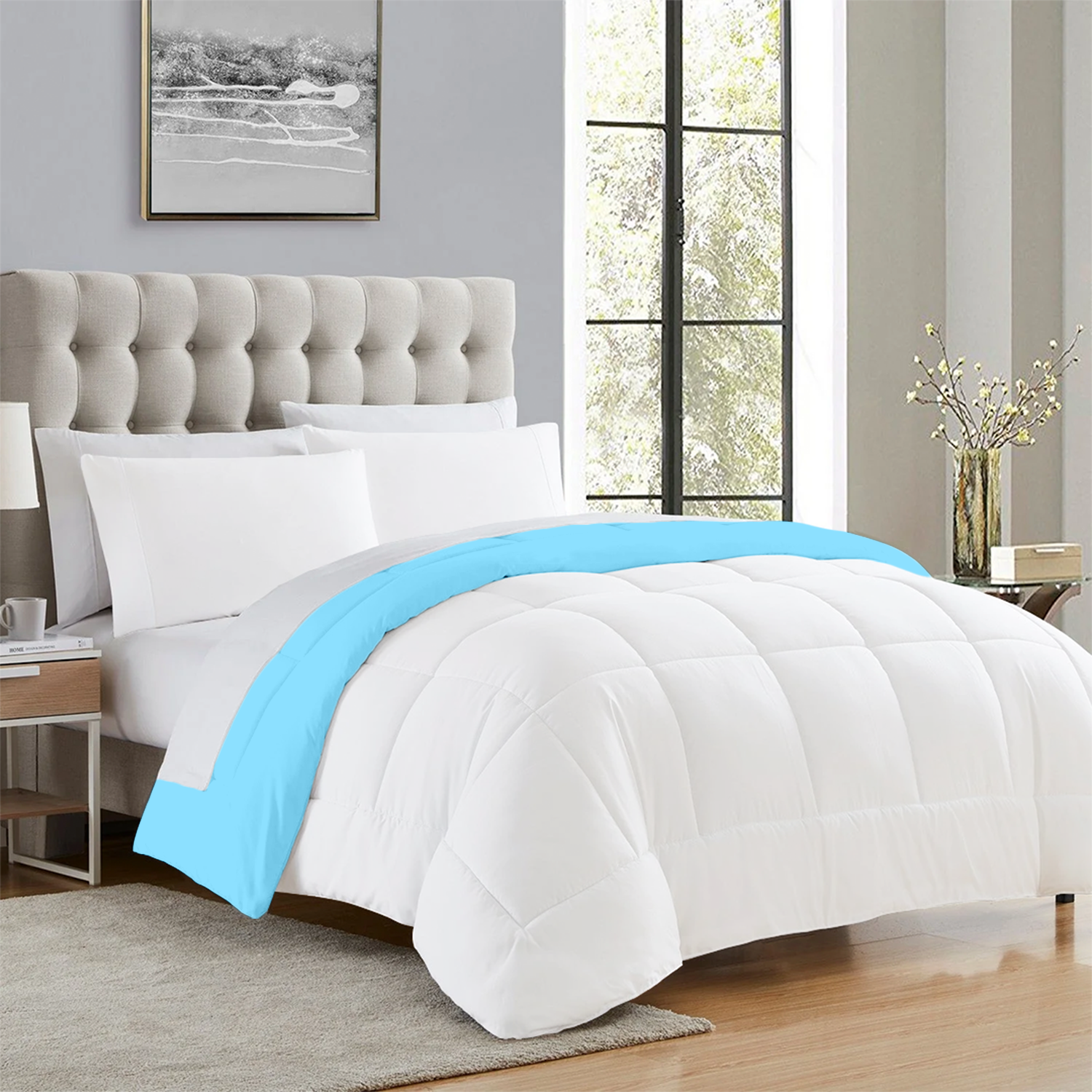 Light Blue and White Reversible Comforter