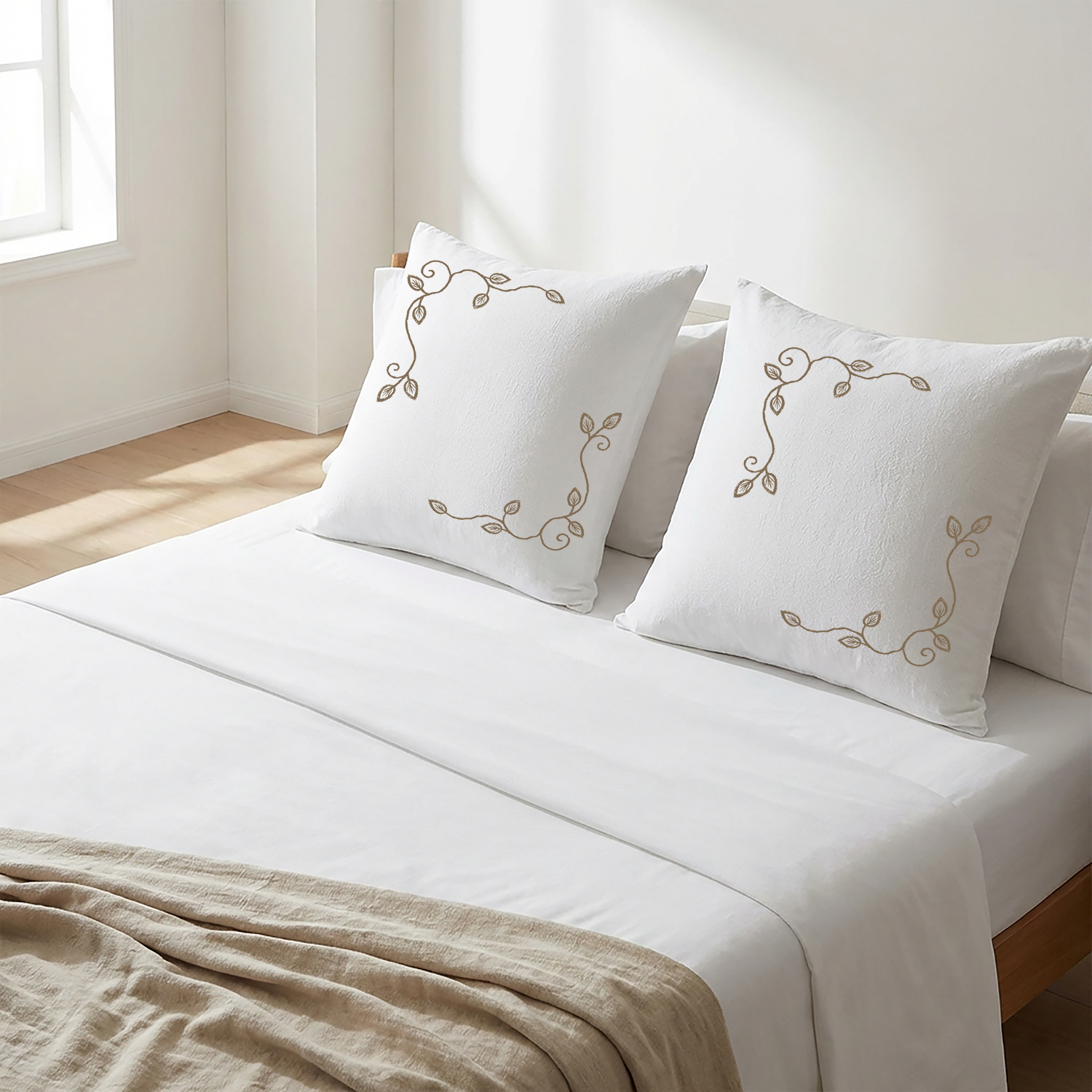 White Embroidered Cushion Covers - Pack of 2
