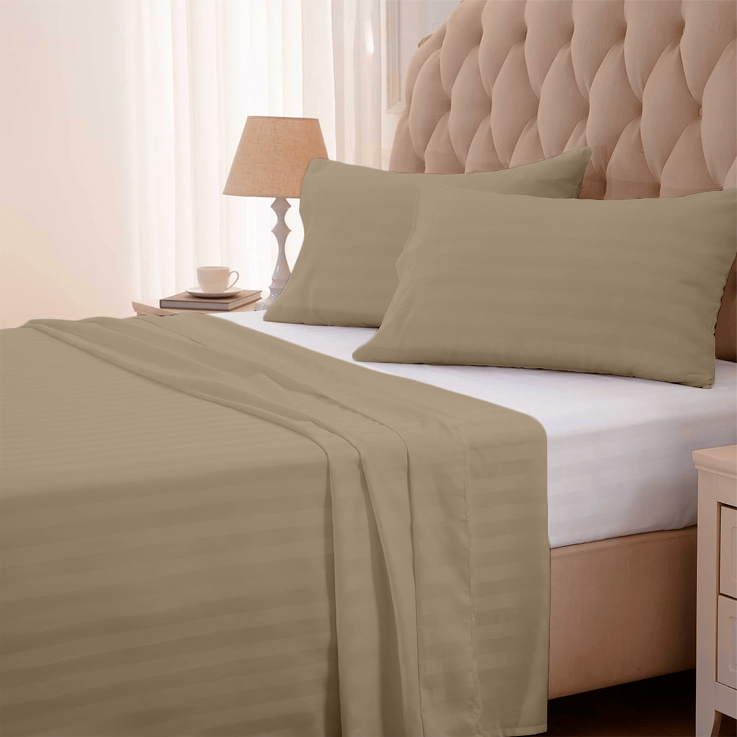 Taupe Stripe Bed Sheets