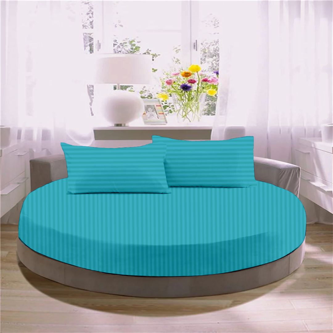 Turquoise Stripe Round Fitted Bed Sheets