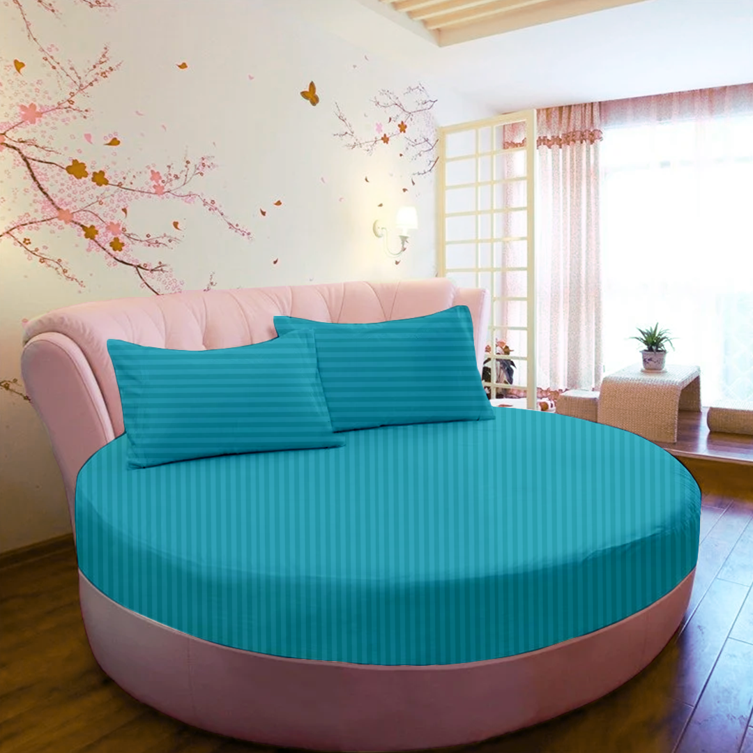 Turquoise Stripe Round Fitted Bed Sheets