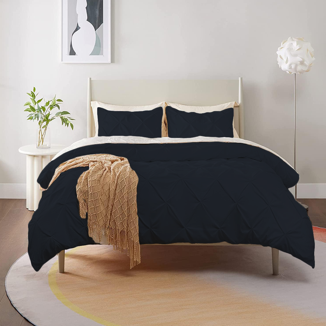 Navy Blue Pintuck Duvet Cover
