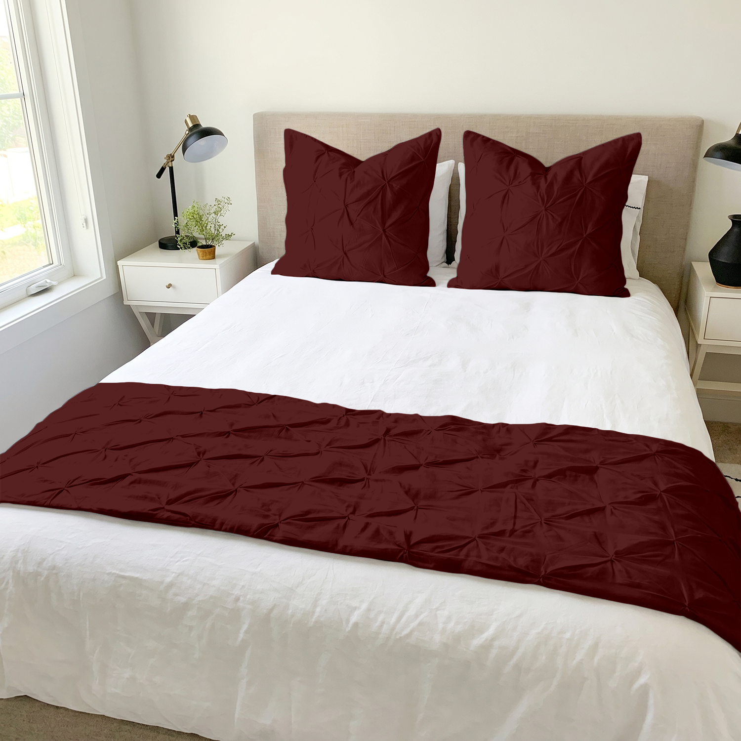 Burgundy Pinch Bed Runner
