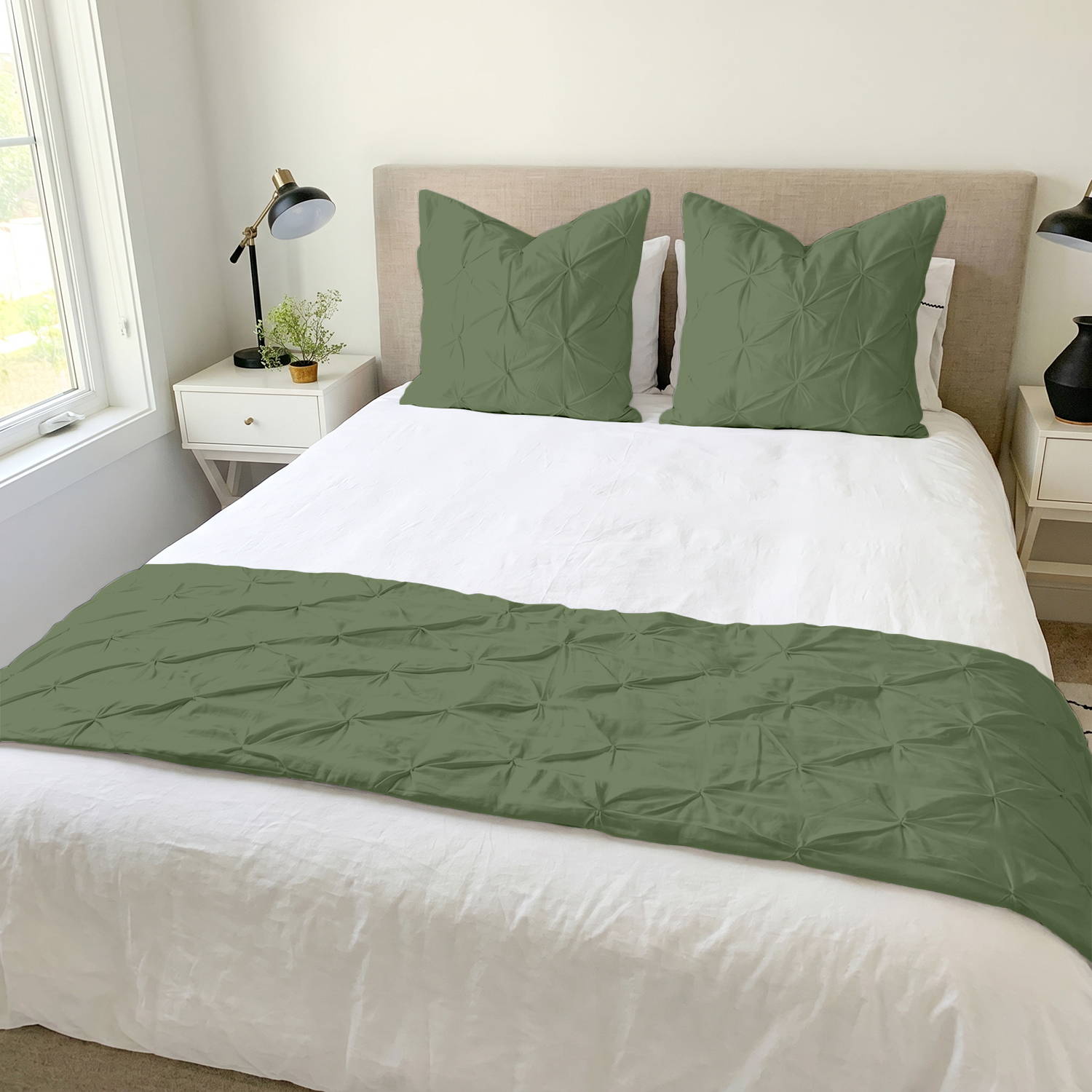 Moss Green Pinch Bed Runner