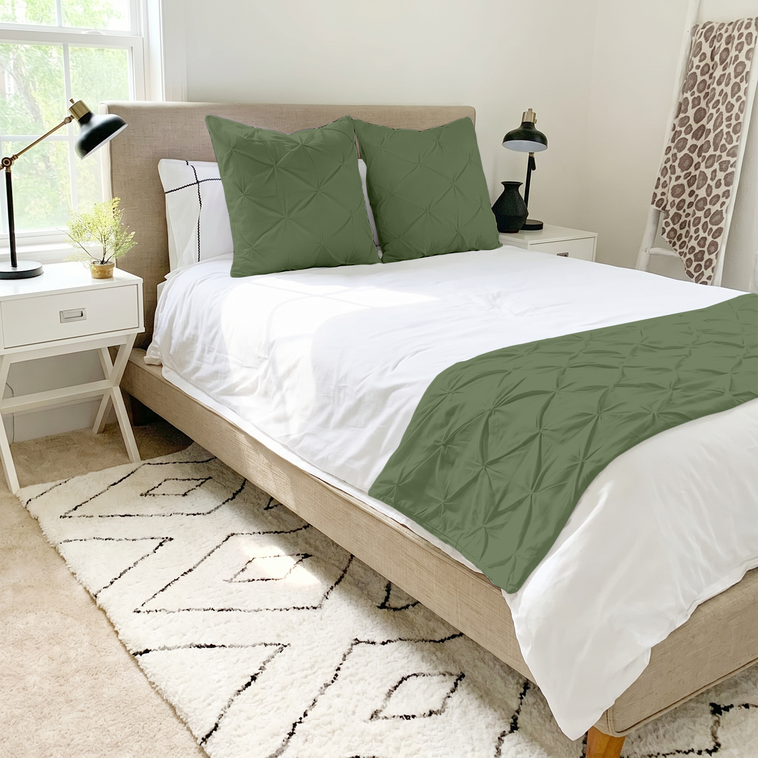 Moss Green Pinch Bed Runner