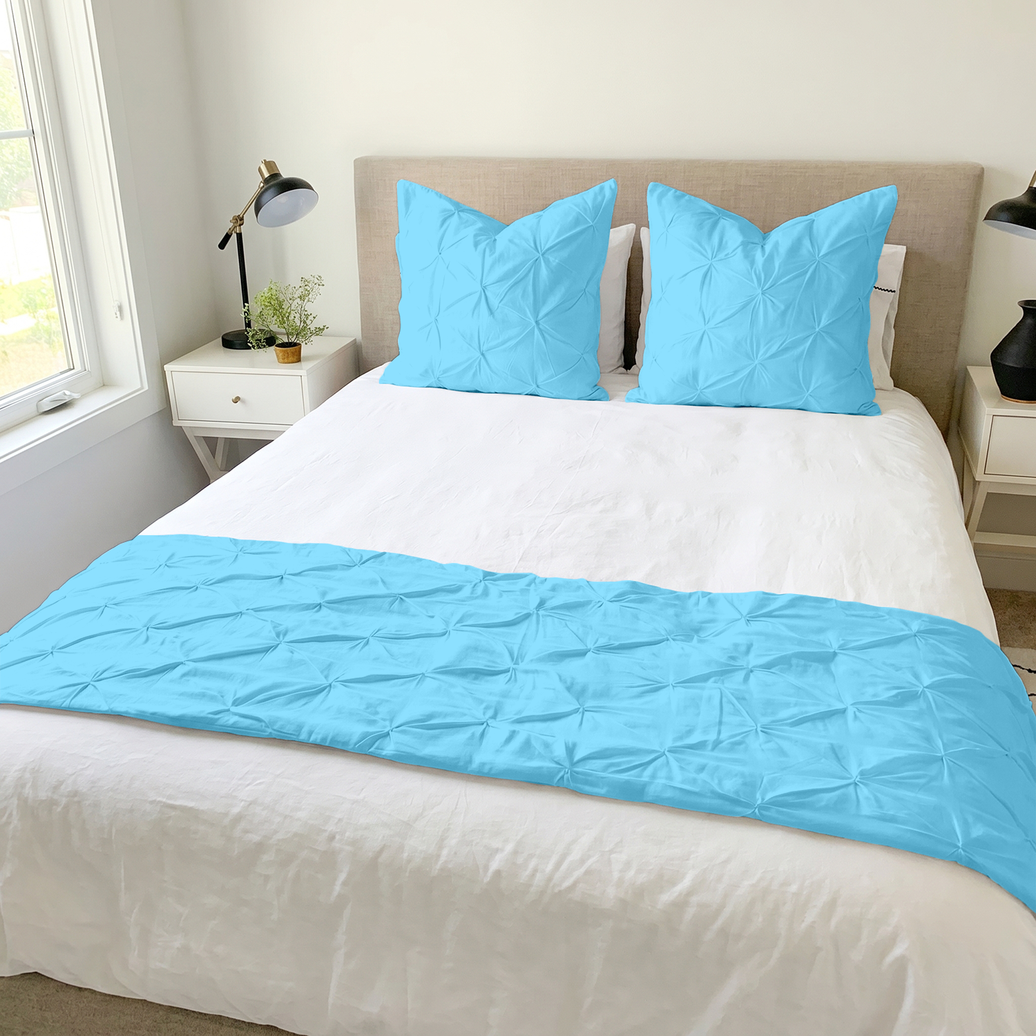Light Blue Pinch Bed Runner