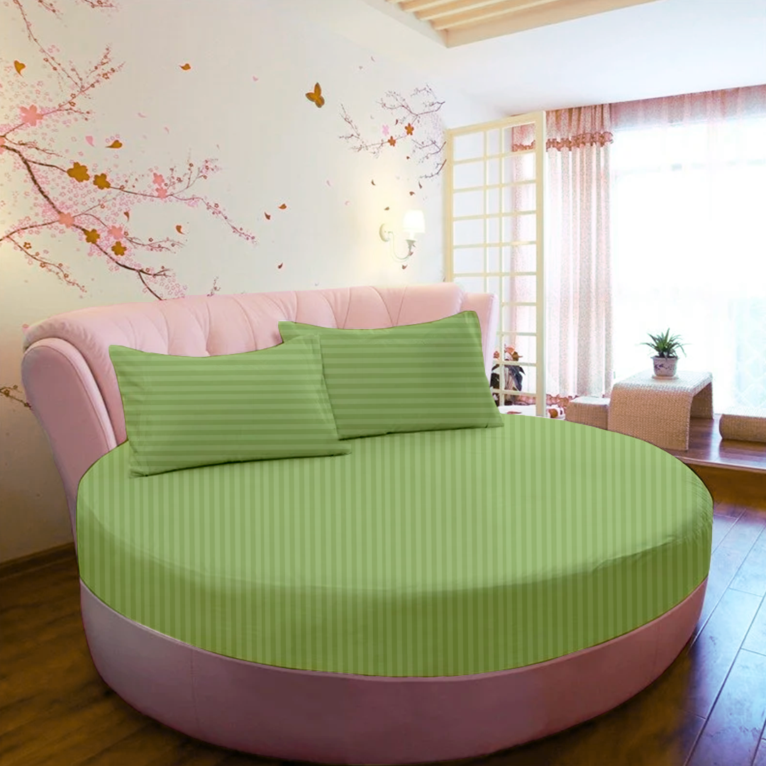 Sage Green Stripe Round Fitted Bed Sheets
