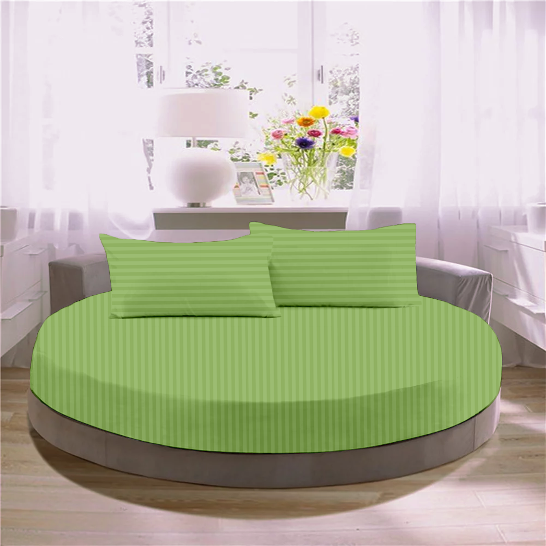 Sage Green Stripe Round Fitted Bed Sheets