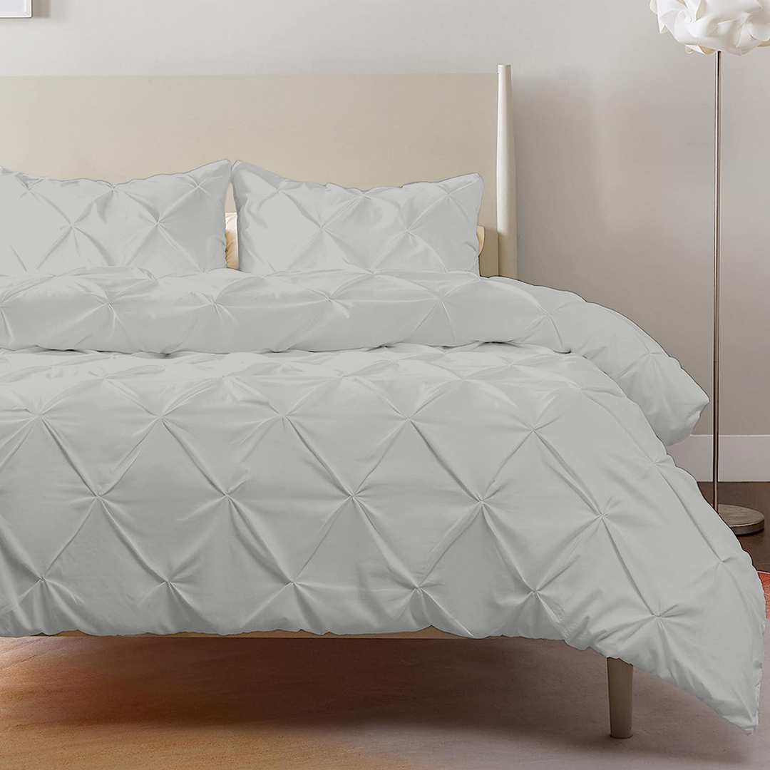 Light Grey Pintuck Duvet Cover