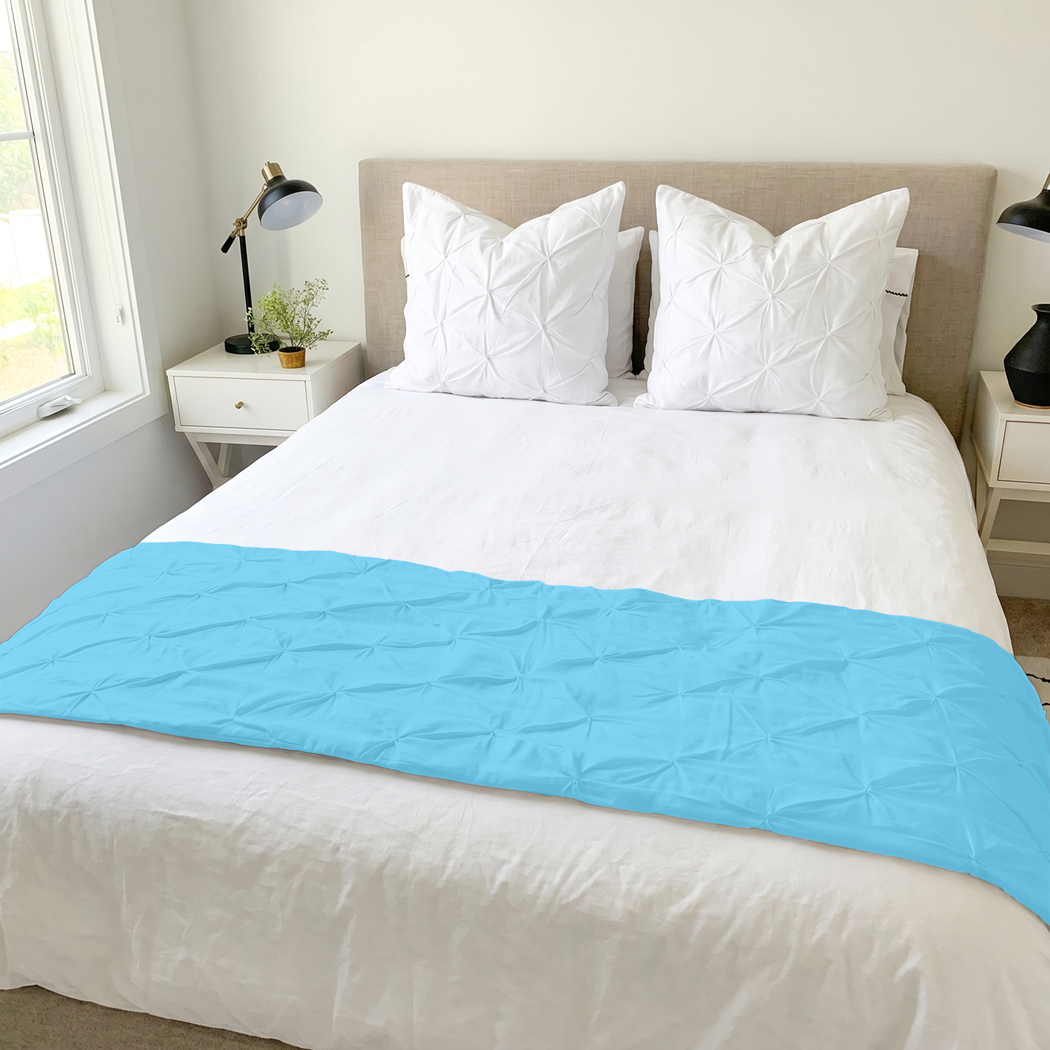 Light Blue Pinch Bed Runner
