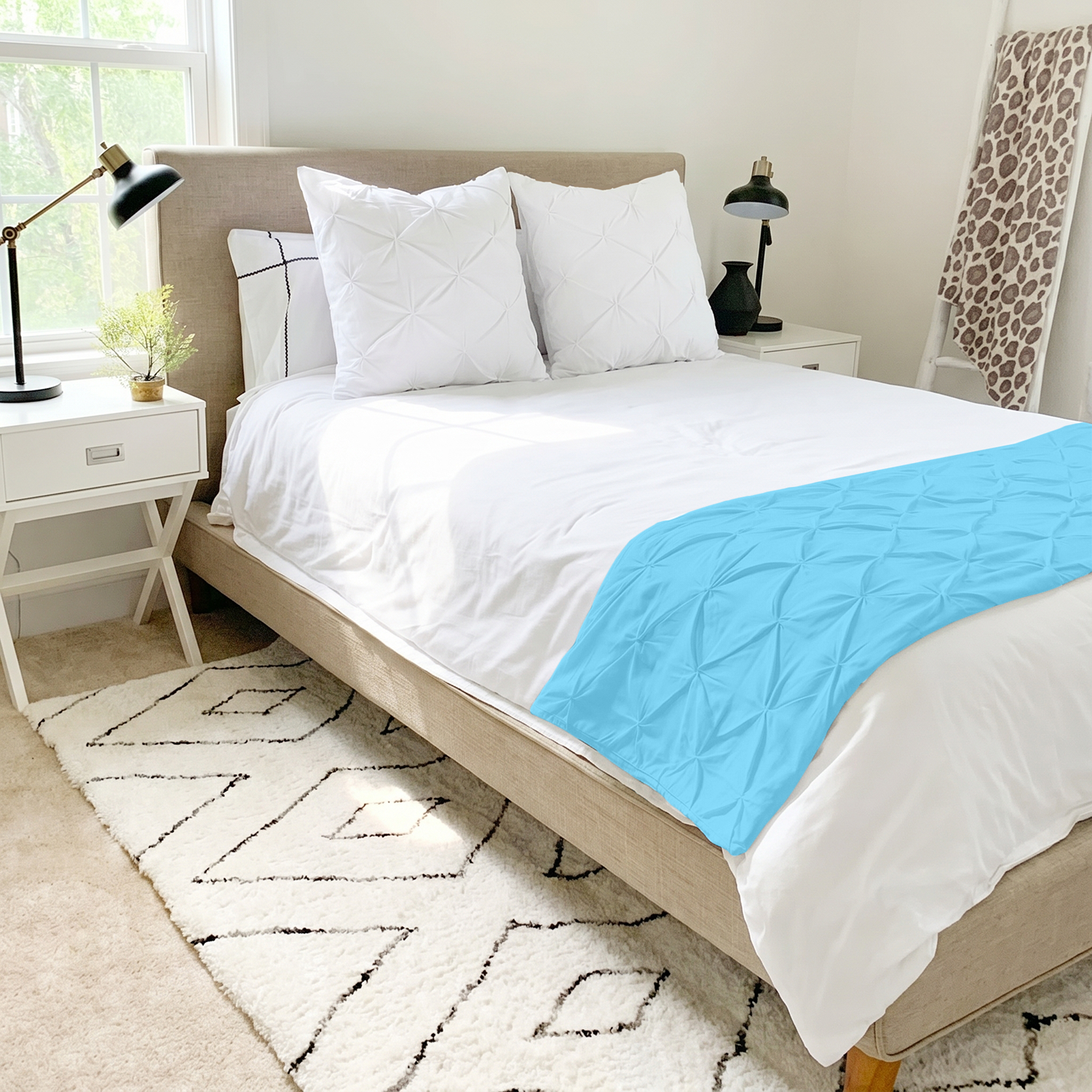 Light Blue Pinch Bed Runner