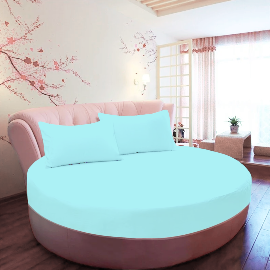 Light Blue Round Fitted Bed Sheets