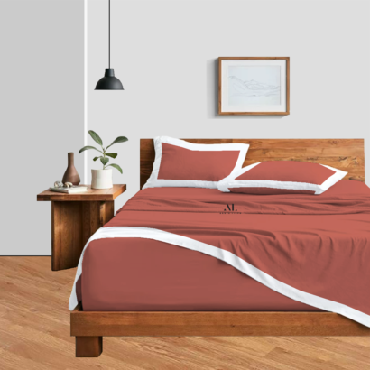 Brick Red and White Dual Tone Bed Sheet Sets