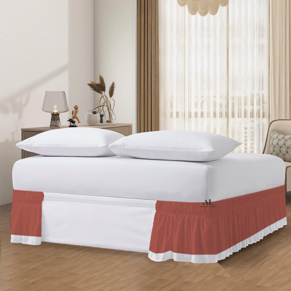 Brick Red and White Dual Tone Wrap Around Bed Skirts