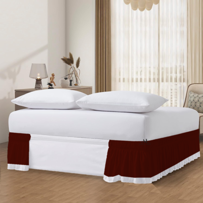 Burgundy and White Dual Tone Wrap Around Bed Skirts