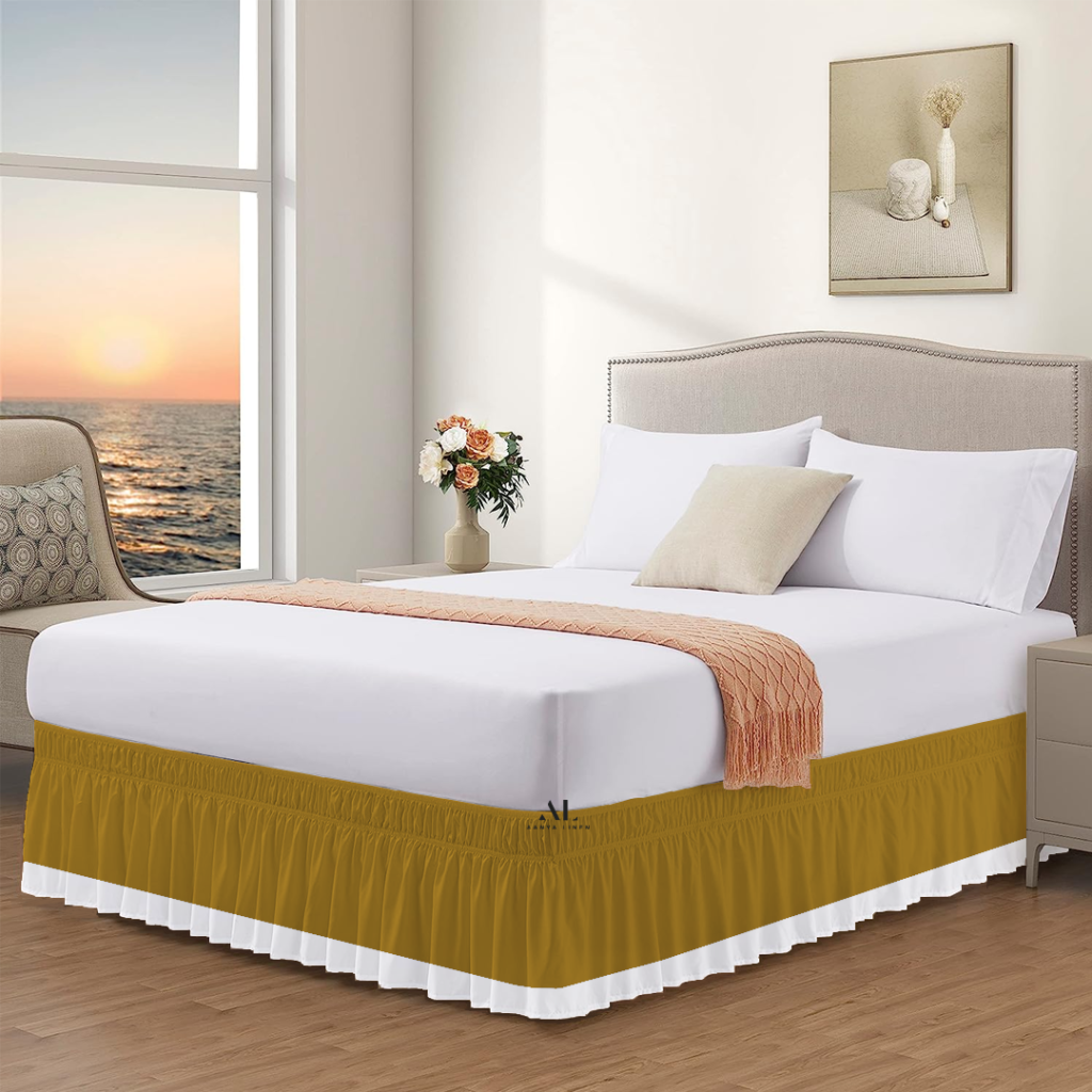 Gold and White Dual Tone Wrap Around Bed Skirts Aanya Linen