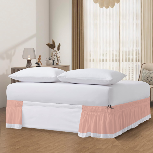 Peach and White Dual Tone Wrap Around Bed Skirts
