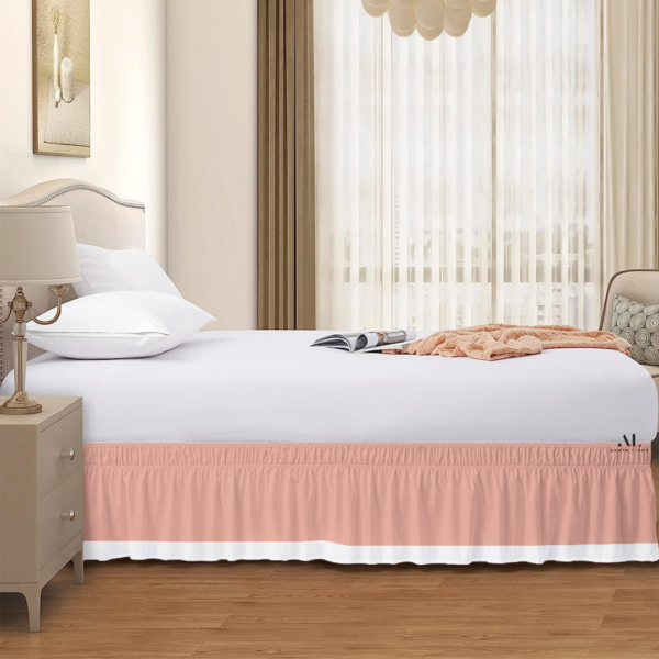 Peach and White Dual Tone Wrap Around Bed Skirts