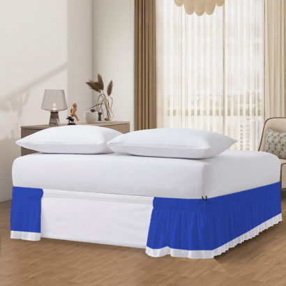 Royal Blue and White Dual Tone Wrap Around Bed Skirts