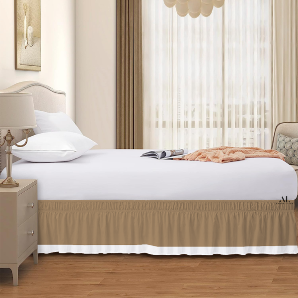 Taupe and White Dual Tone Wrap Around Bed Skirts