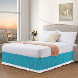 Turquoise and White Dual Tone Wrap Around Bed Skirts