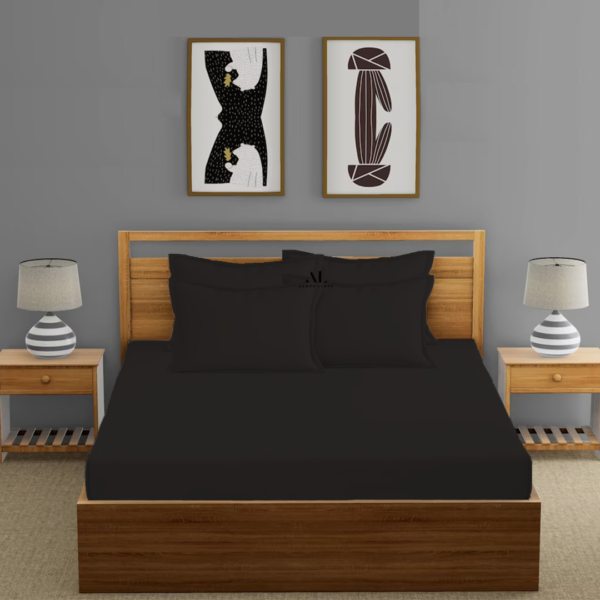 Black Fitted Bed Sheets with Four Pillow Covers