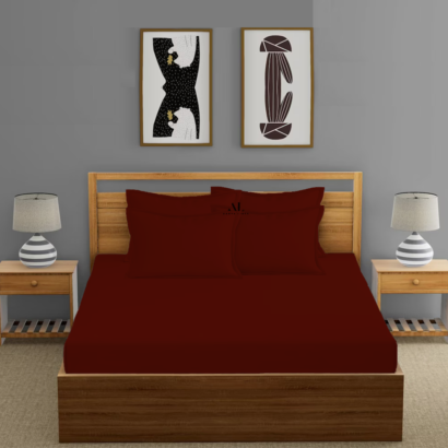 Burgundy Fitted Bed Sheets with Four Pillow Covers