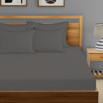 Dark Grey Fitted Bed Sheets with Four Pillow Covers