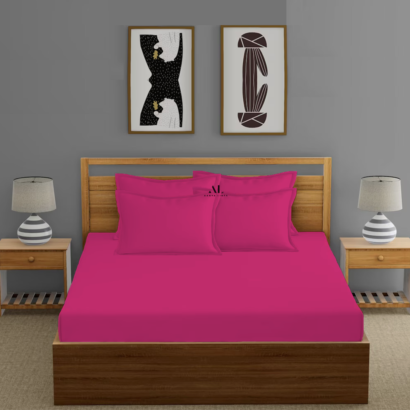 Hot Pink Fitted Bed Sheets with Four Pillow Covers