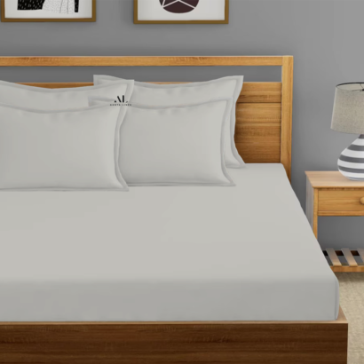 Light Grey Fitted Bed Sheet with 4 Pillow Cover