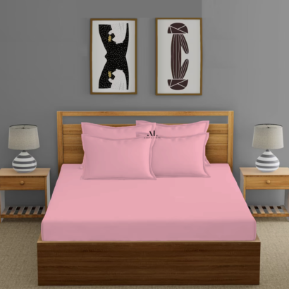 Pink Fitted Bed Sheets with Four Pillow Covers