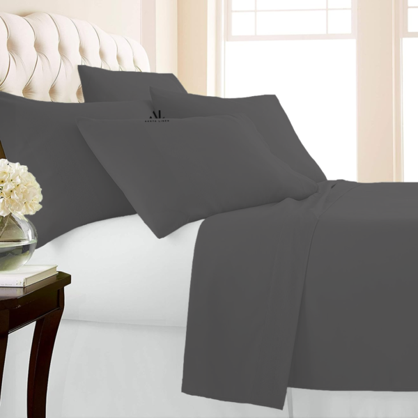 Dark Grey Bed Sheets with Four Pillow Covers