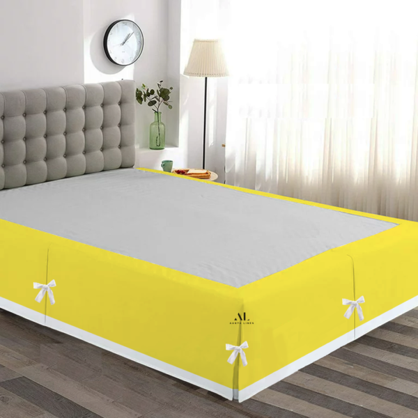 Yellow and White Dual Tone Tie Pleated Bed Skirts