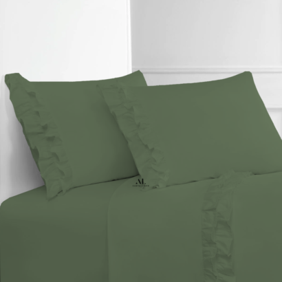 Moss Green Ruffle Bed Sheet Sets