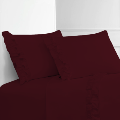 Wine Ruffle Bed Sheet Sets