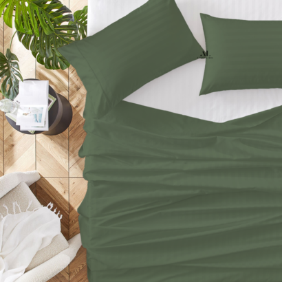 Moss Green Stripe Bed Sheets