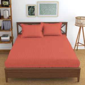 Brick Red Stripe Fitted Bed Sheets
