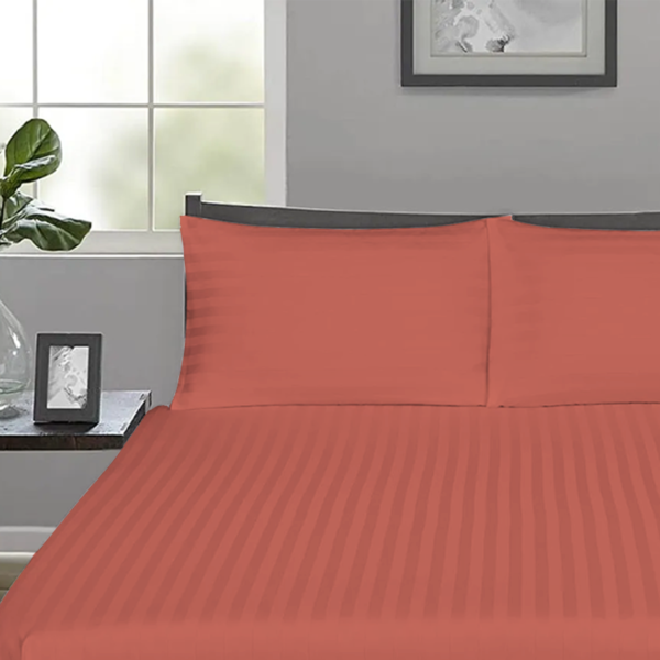 Brick Red Stripe Fitted Bed Sheets