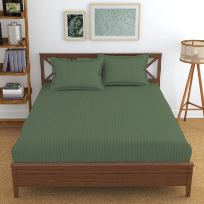 Moss Green Stripe Fitted Bed Sheets