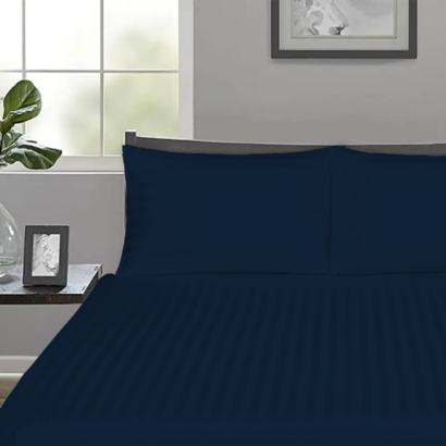 Navy Blue Stripe Fitted Bed Sheets