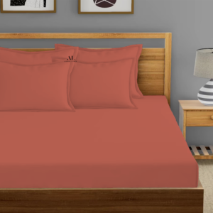 Brick Red Fitted Bed Sheets with Four Pillow Covers