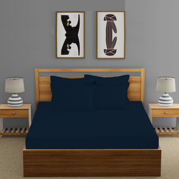 Navy Blue Fitted Bed Sheets with Four Pillow Covers