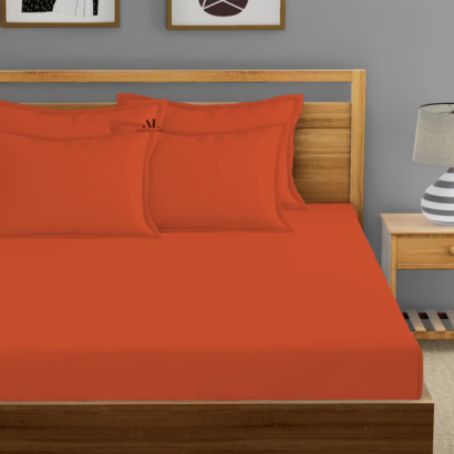 Orange Fitted Bed Sheets with Four Pillow Covers